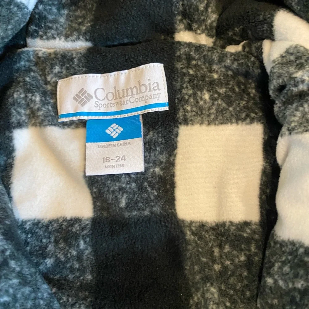 Columbia Black Puffy One-Piece Snowsuit with Plaid Lining